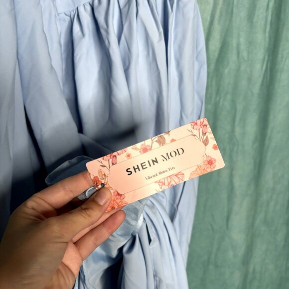 Shein NWT Light Blue Midi Length Ruffle Cottagecore Dress Large - Picture 3 of 5